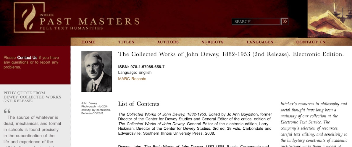 Screen shot from InteLex Past Masters edition of Collected Works